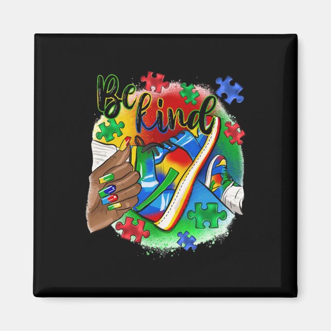 Be Kind Afro Sneaker Autism Awareness Day Support  Magnet (Front)
