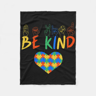 Be Kind Asl American Sign Language Autism Awarenes Fleece Blanket