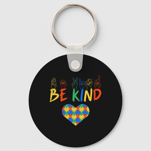 Be Kind Asl American Sign Language Autism Awarenes Keychain (Front)