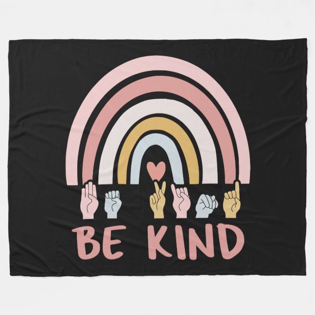 Be Kind ASL III - American Sign Language Fleece Blanket (Front (Horizontal))