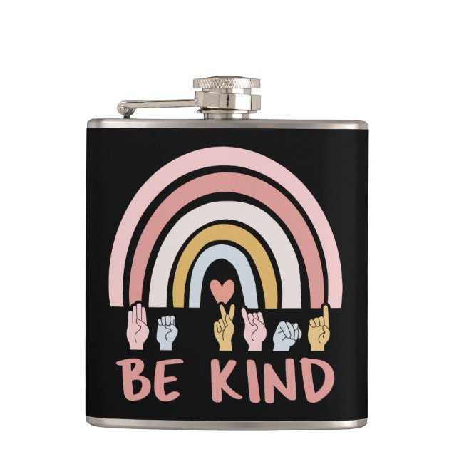 Be Kind ASL III - American Sign Language Hip Flask (Front)