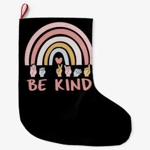 Be Kind ASL III - American Sign Language Large Christmas Stocking