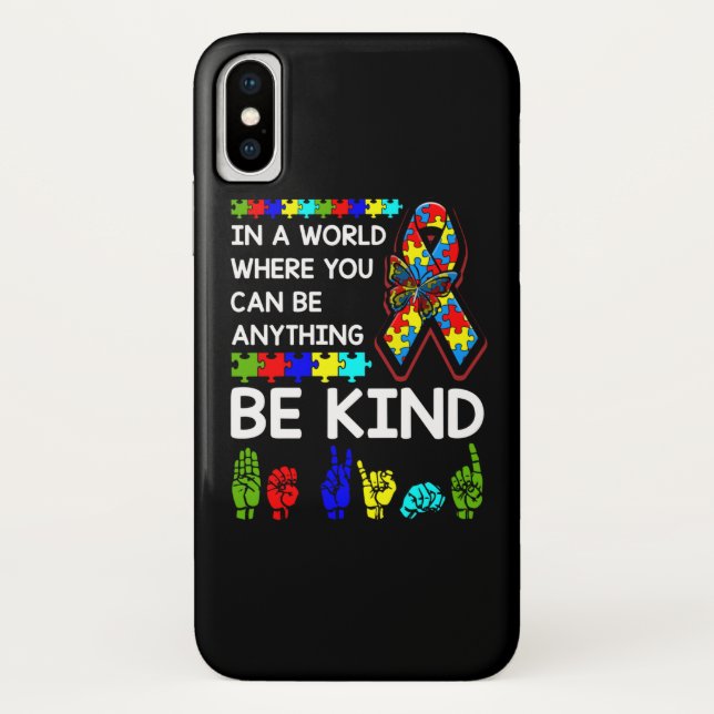 Be Kind Autism Awareness ASL Mom Teacher Kindness Case-Mate iPhone Case (Back)