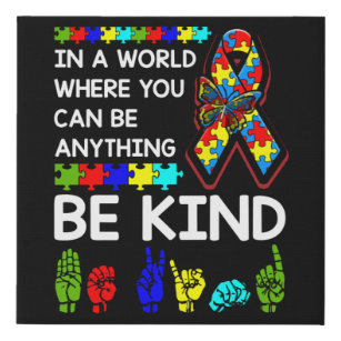 Be Kind Autism Awareness ASL Mom Teacher Kindness Faux Canvas Print