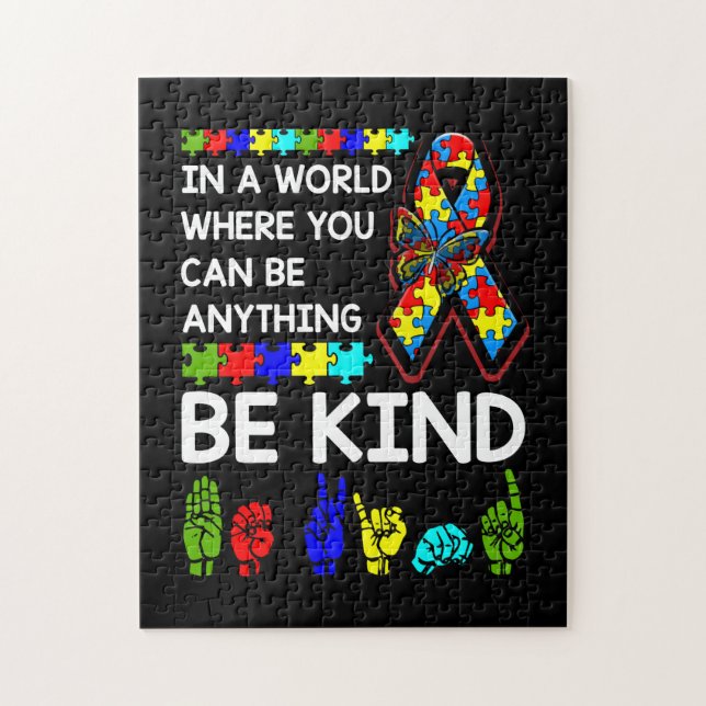 Be Kind Autism Awareness ASL Mom Teacher Kindness Jigsaw Puzzle (Vertical)