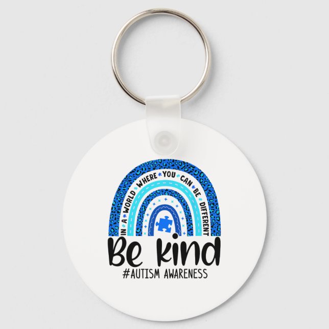 Be Kind Autism Awareness Choose Kindness Leopard R Keychain (Front)
