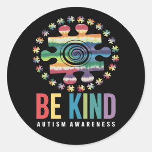 Be Kind Autism Awareness Colourful Design Classic Round Sticker