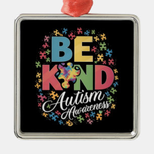 Be Kind Autism Awareness Colourful Design Metal Ornament