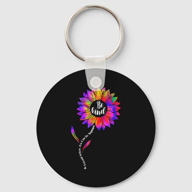 Be kind autism awareness kindness tie dye sunflowe keychain (Front)