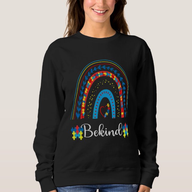 Be Kind Autism Awareness Leopard Rainbow Acceptanc Sweatshirt (Front)