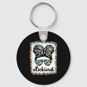 Be Kind Autism Awareness Messy Bun Girl Teacher Au Keychain