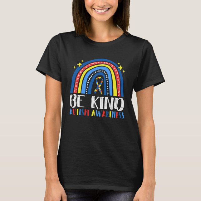 Be Kind Autism Awareness Month Puzzle Piece Rainbo T-Shirt (Front)