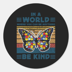 Be Kind Autism Awareness Puzzle Butterfly Choose K Classic Round Sticker