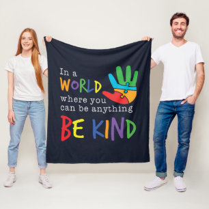 Be Kind Autism Awareness Puzzle Hand Fleece Blanket