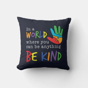 Be Kind Autism Awareness Puzzle Hand Throw Pillow