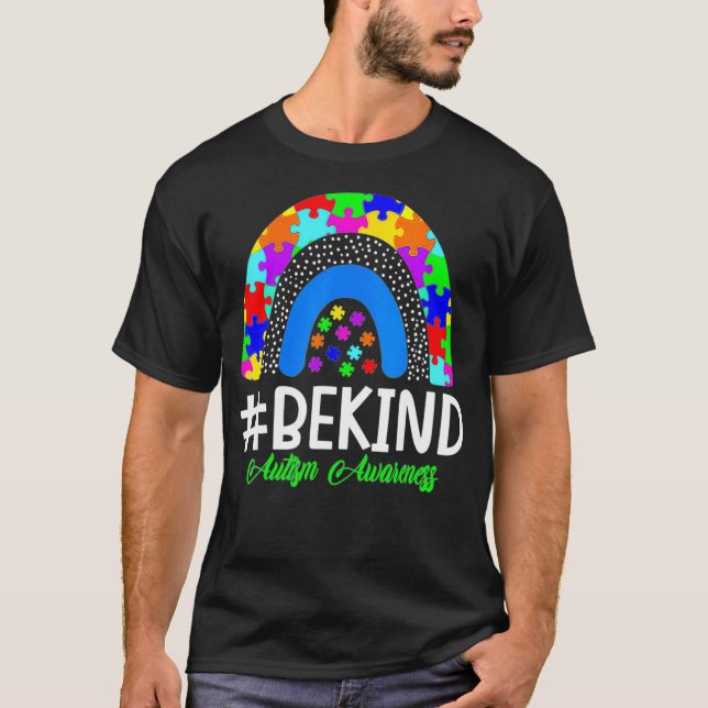 Be Kind Autism Awareness Puzzle Piece Leopard Boho T-Shirt (Front)