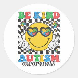 Be Kind Autism Awareness Puzzle Piece Smile Face  Classic Round Sticker