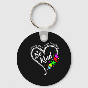Be Kind Autism Awareness Puzzle Pieces Heart Love Keychain