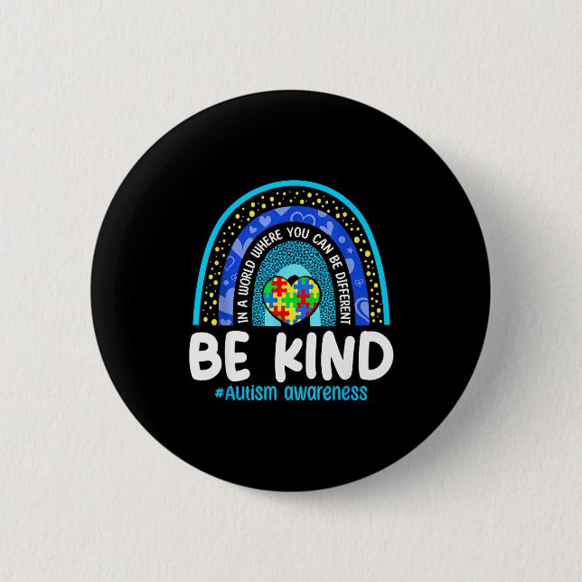 Be kind autism awareness puzzle rainbow autistic 2 inch round button (Front)