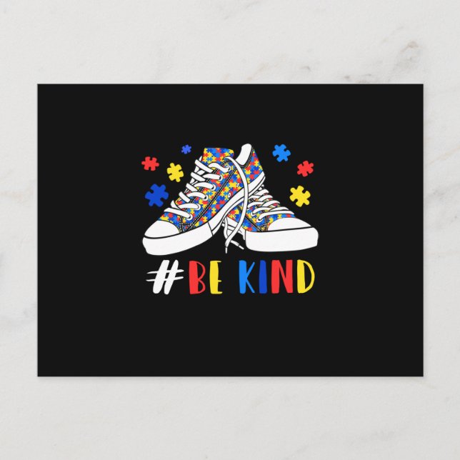 Be Kind Autism Awareness Puzzle Shoes Autism Announcement Postcard (Front)