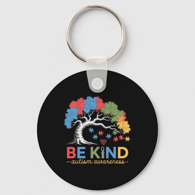 Be Kind Autism Awareness Puzzle Tree Inclusion Sup Keychain (Front)