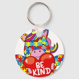Be Kind Autism Awareness Puzzle Unicorn Gir Keychain