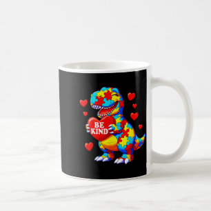 Be kind autism awareness t rex dinosaur heart coffee mug