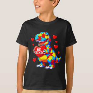 Be kind autism awareness t rex dinosaur heart T-Shirt