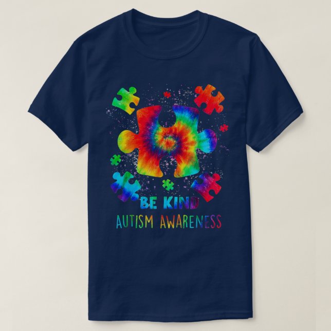 Be Kind Autism Awareness Tie Dye Puzzle Piece Desi T-Shirt (Design Front)