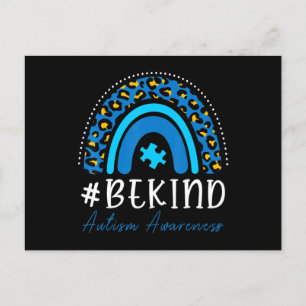 Be Kind Autism Awareness Women Girls Leopard Rainb Postcard