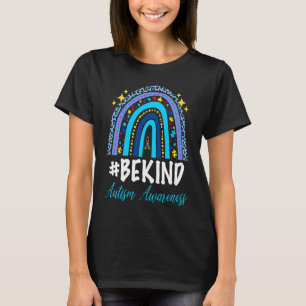 Be Kind Autism Awareness Women Girls Leopard Rainb T-Shirt