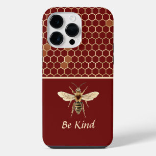 Be Kind Bee and Honeycomb on Burgundy iPhone 14 Pro Max Case