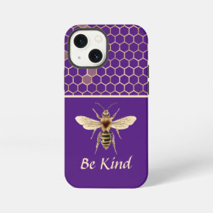 Be Kind Bee and Honeycomb on Purple iPhone 13 Mini Case