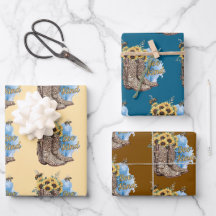 Be Kind Bees Western Cowgirl Boots Gift Wrap Paper