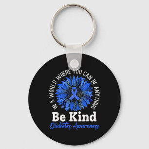 Be Kind Blue Ribbon Sunflower T1d Type 1 Diabetes Keychain