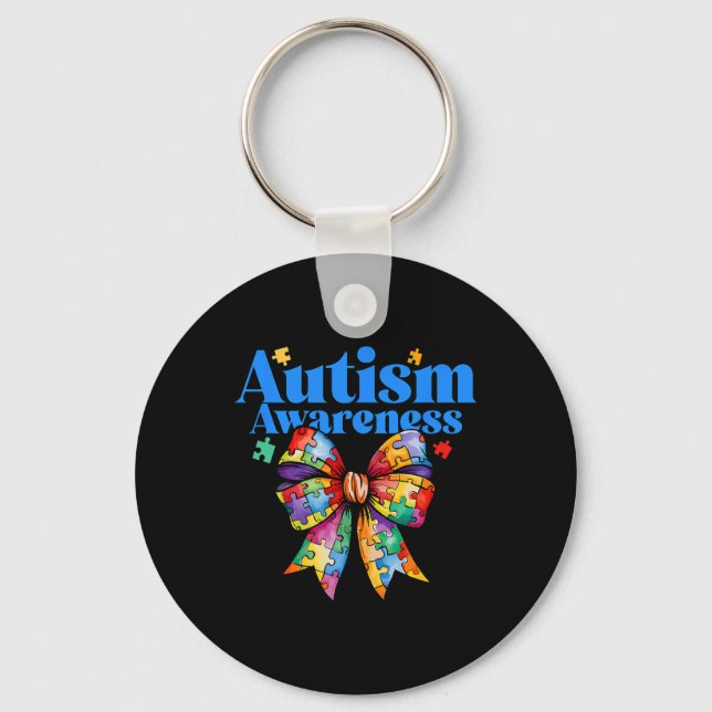 Be Kind Bow Autism Awareness Autism Support Love  Keychain (Front)