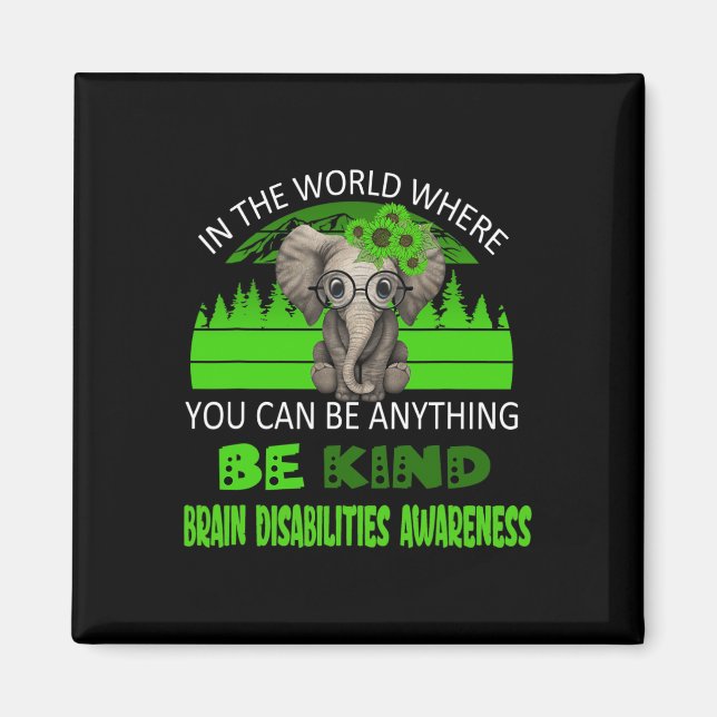 Be Kind Brain Disabilities Awareness Elephant Retr Magnet (Front)