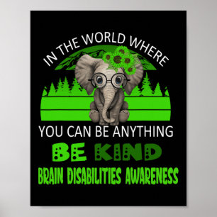 Be Kind Brain Disabilities Awareness Elephant Retr Poster