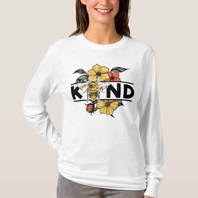 BE KIND Bumble Bee & Floral | Positive Message T-Shirt (Front)