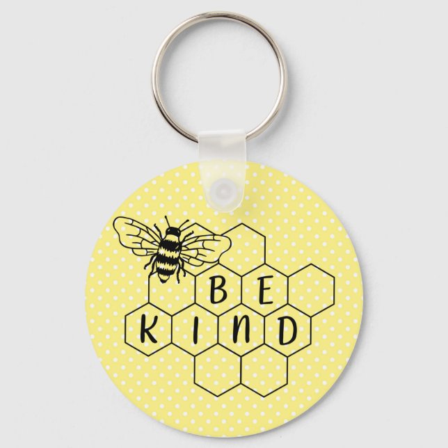 Be Kind Bumble Bee Yellow Polka Dot Keychain (Front)