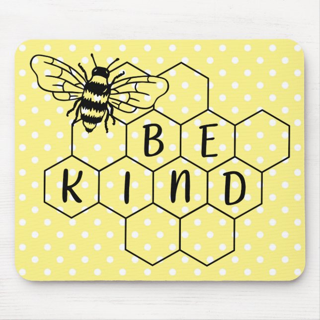 Be Kind Bumble Bee Yellow Polka Dot Mouse Pad (Front)