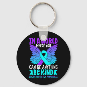 Be Kind Butterfly Teal Purple Ribbon Suicide Preve Keychain
