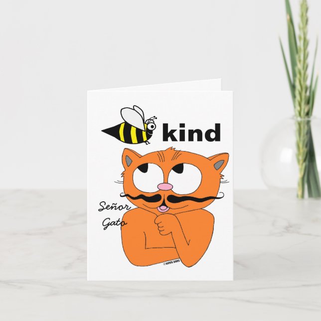 Be kind Cartoon Moustache Cat Blank Inside Card (Front)