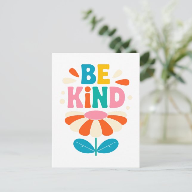 Be Kind Colourful Flower – Inspirational Positive Postcard (Standing Front)