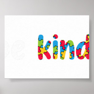 Be Kind Colourful Puzzle Pieces Autism Awareness A Poster