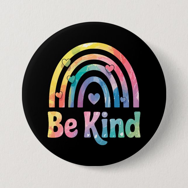 Be Kind Colourful Rainbow – Inspirational Positive 3 Inch Round Button (Front)