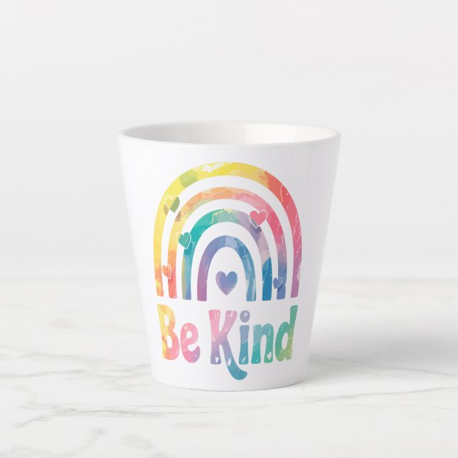 Be Kind Colourful Rainbow – Inspirational Positive Latte Mug (Front)