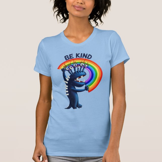 Be Kind - Cute Character Rainbow Positive Message T-Shirt (Front)