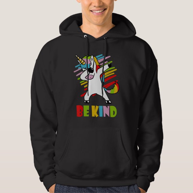 Be Kind Cute Dabbing Unicorn Orange Unity Day Girl Hoodie (Front)