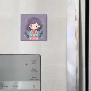 Be Kind Cute Girl with Flower Positive Art Magnet